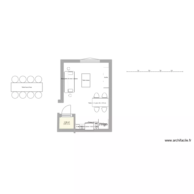 Séjour Cuisine Salle à manger. Plan de 1 et 1 m² Séjour Cuisine Salle à manger. Plan de 1 et 1 m²