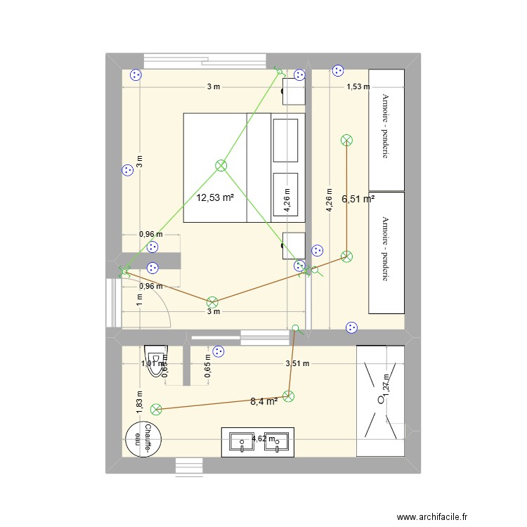 suite parentale 2. Plan de 3 pièces et 27 m2