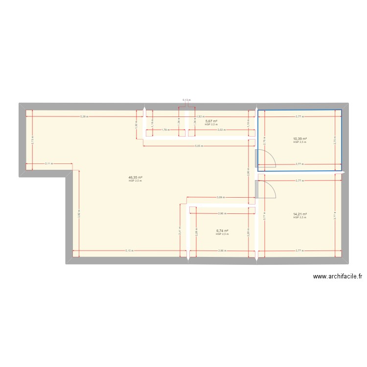 exp sudo. Plan de 5 pièces et 83 m2