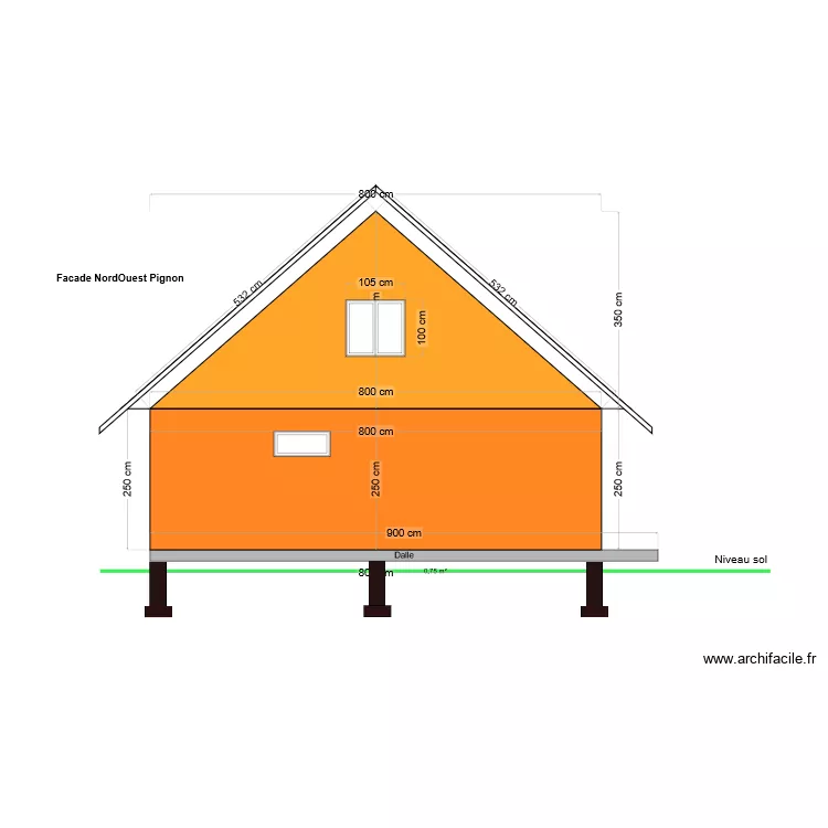Facade NordOuest Pignon. Plan de 