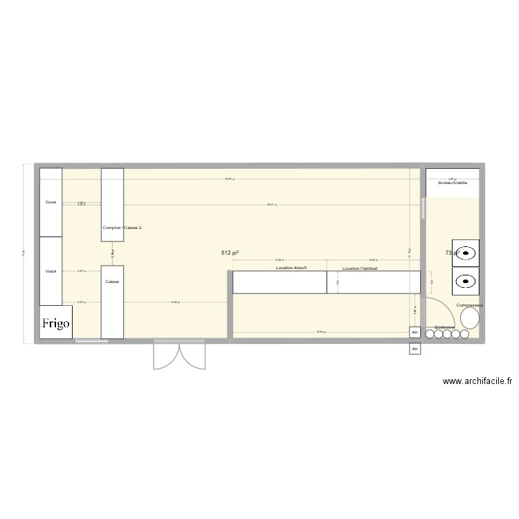 acceuil. Plan de 2 pièces et 54 m2