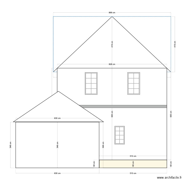 plan de coupe avant extension. Plan de 0 pièce et 0 m2