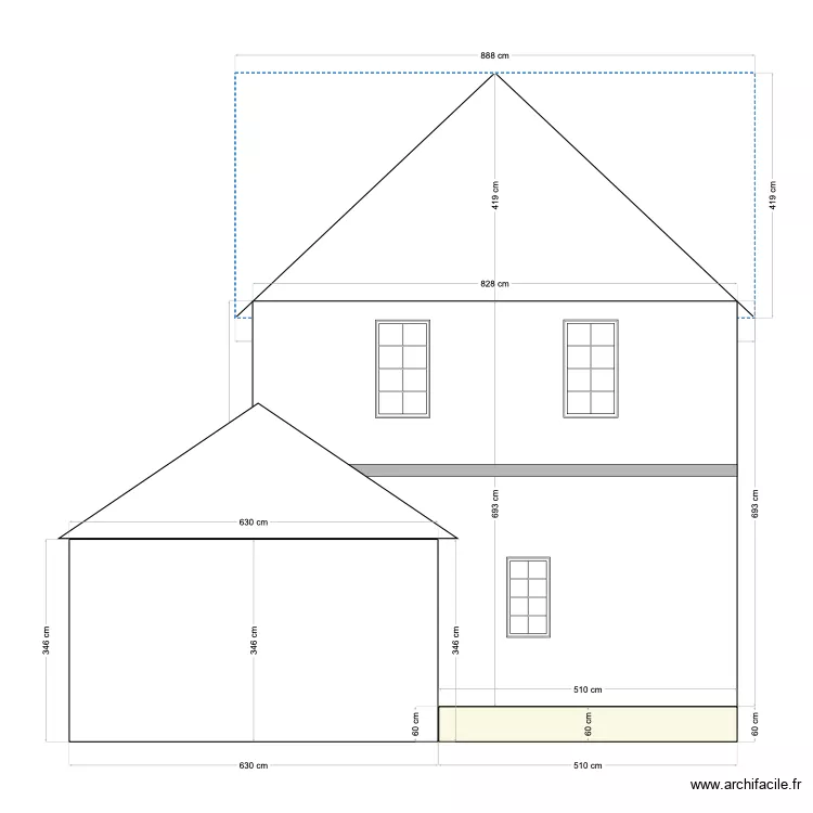 plan de coupe avant extension. Plan de 