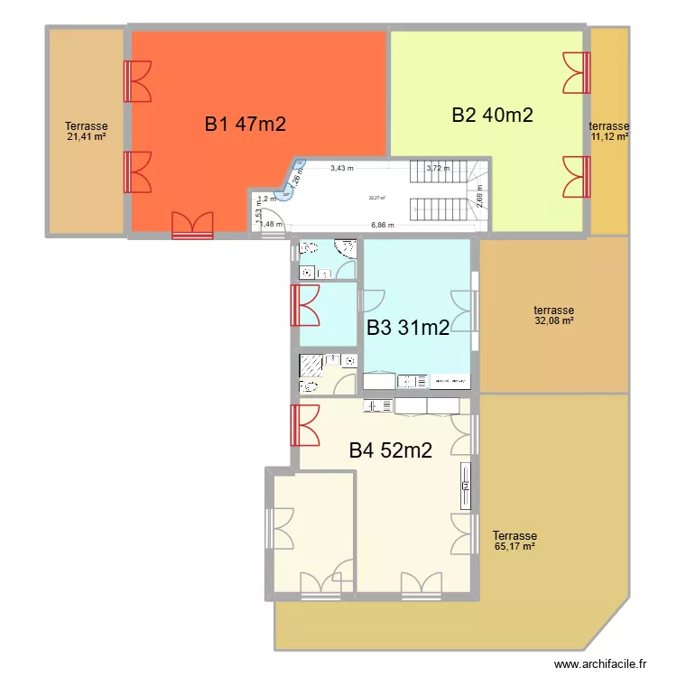 SCI Thiers appart double. Plan de 13  et 339 m²