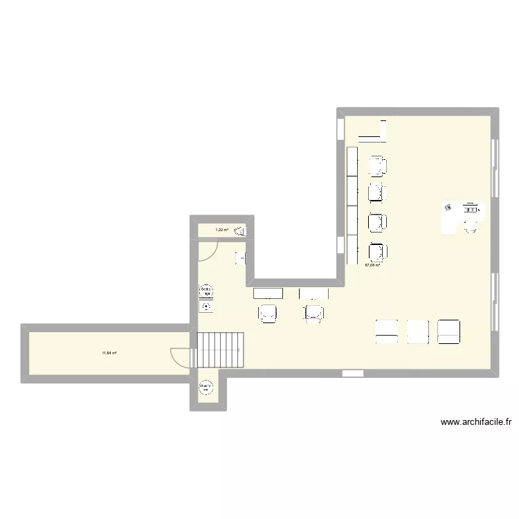 coiffure. Plan de 3  et 101 m²