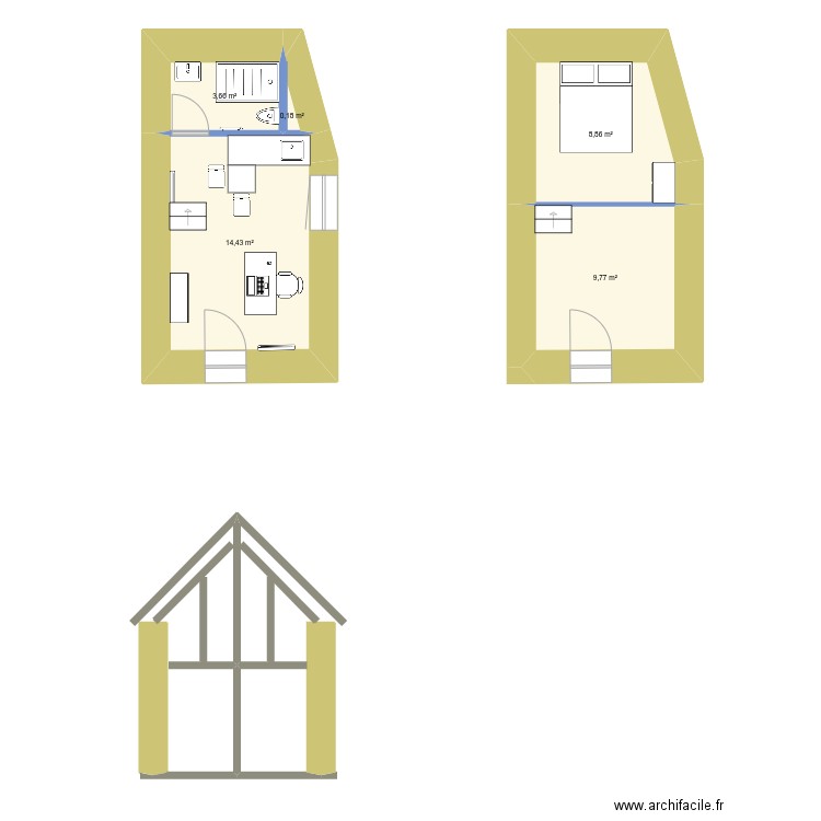 la petite maison. Plan de 5 pièces et 37 m2