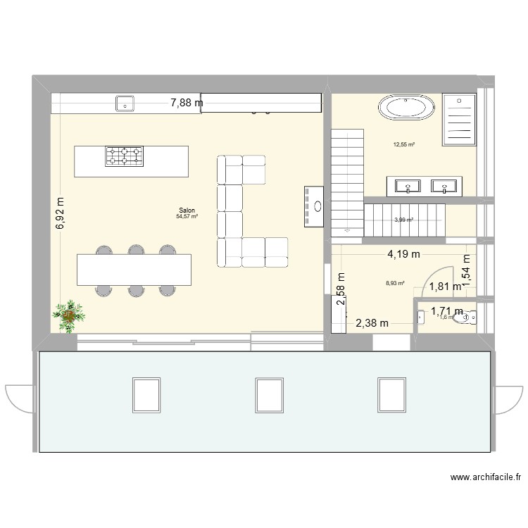 Maison rectangle 2c. Plan de 5 pièces et 82 m2