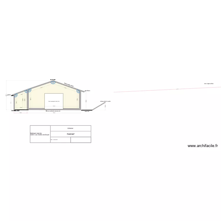 Batiment Agricole Jardin de Bouet Face Est. Plan de 2  et 27 m²