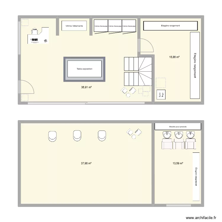 salon. Plan de 4  et 104 m²