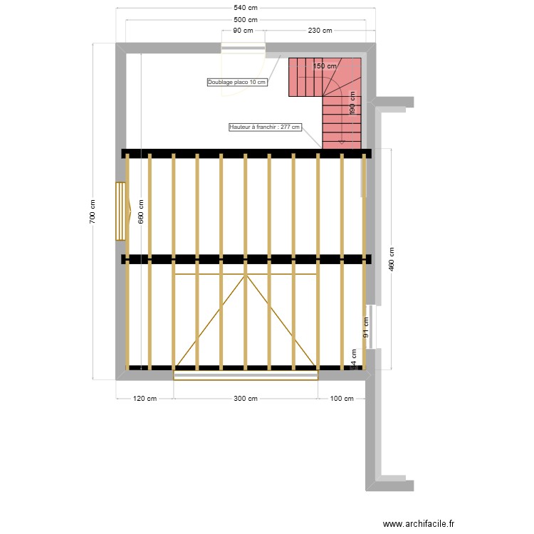 Emplacement escalier. Plan de 1 pièce et 33 m2