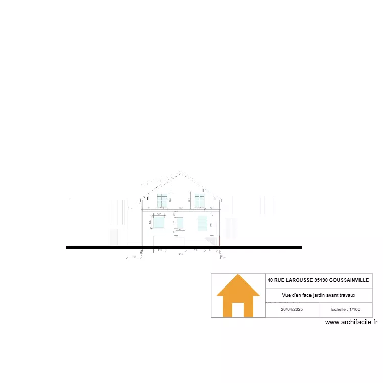 Plan vue d'en face jardin avant travaux. Plan de 