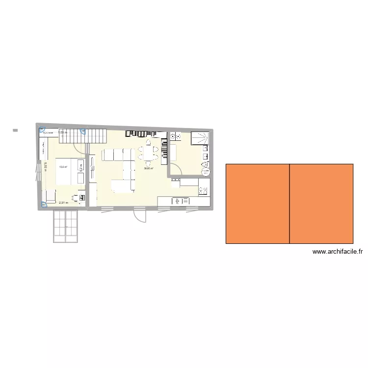 plan maison. Plan de 2 pièces et 56 m²