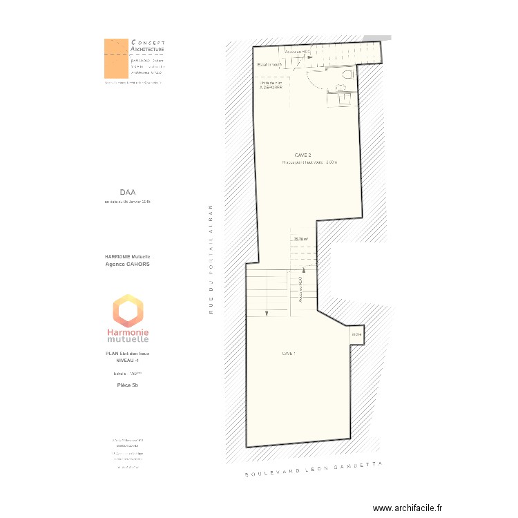 Cahors R-1 ERP. Plan de 1 pièce et 76 m2