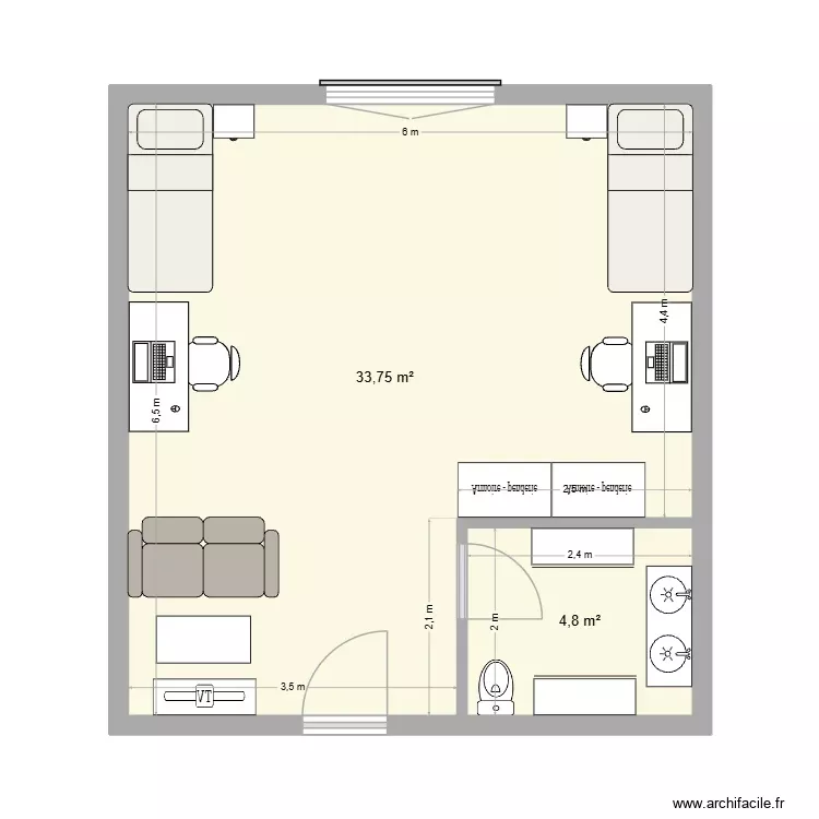 Chambre 214 V2. Plan de 2 Pièces et 39 m² Chambre 214 V2. Plan de 2 Pièces et 39 m²