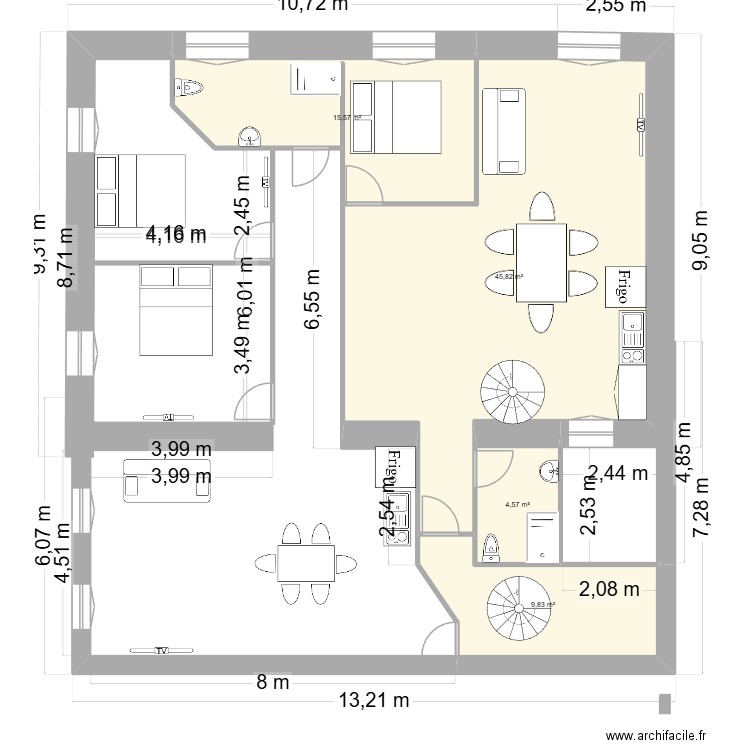 etage 2. Plan de 4 pièces et 76 m2