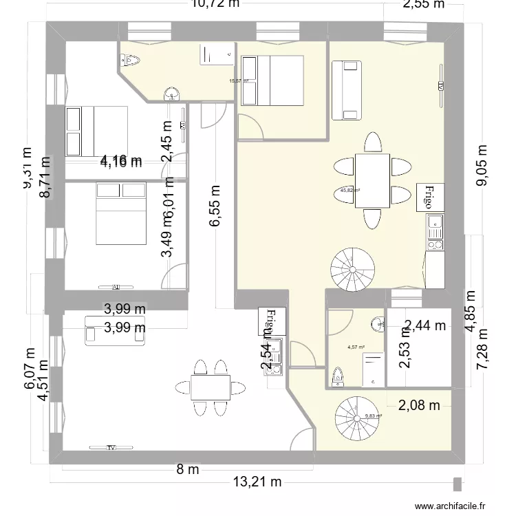 etage 2. Plan de 4 pièces et 76 m²