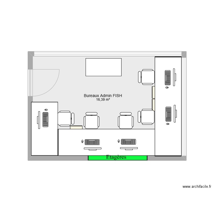 Bureau admin FISH. Plan de 1 pièce et 16 m2