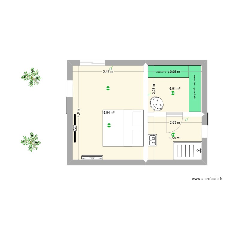agrandissement. Plan de 3 pièces et 28 m2