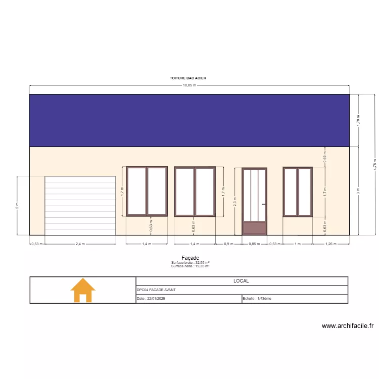 FACADE AVANT. Plan de 
