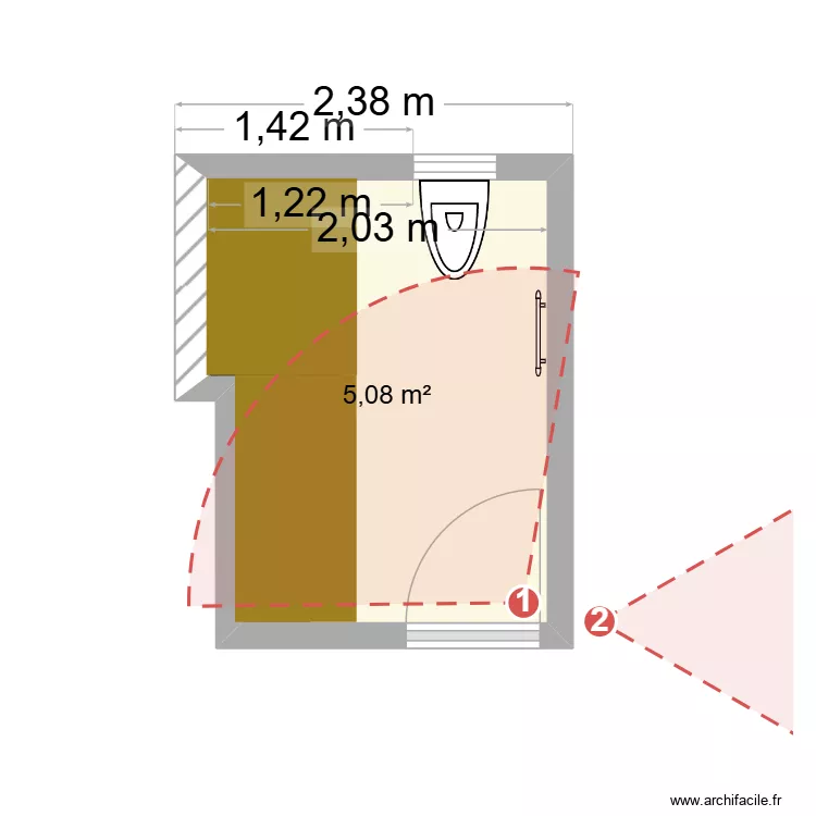 sdb 1 & 2 tarek. Plan de 1  et 5 m²