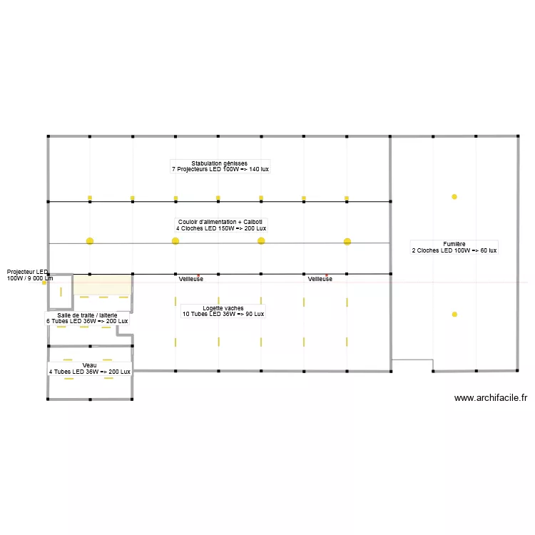 Eclairage hangar (v2). Plan de 