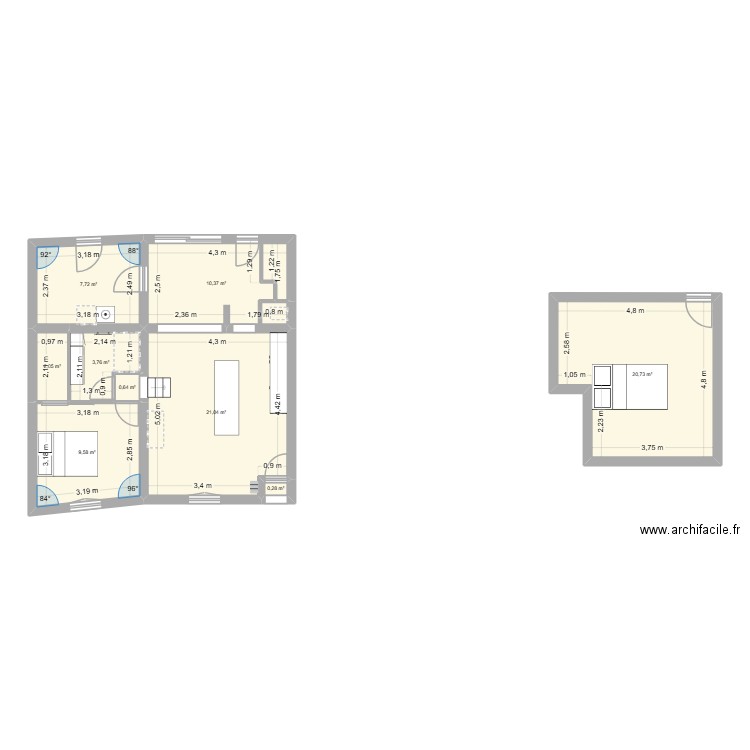 futur. Plan de 9 pièces et 76 m2
