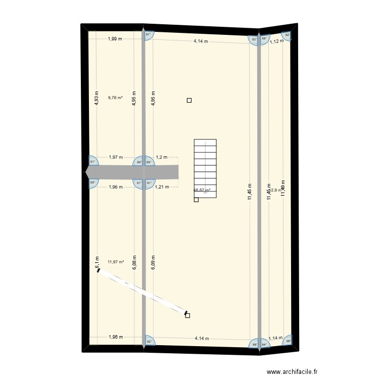 comble ben. Plan de 4 pièces et 82 m2