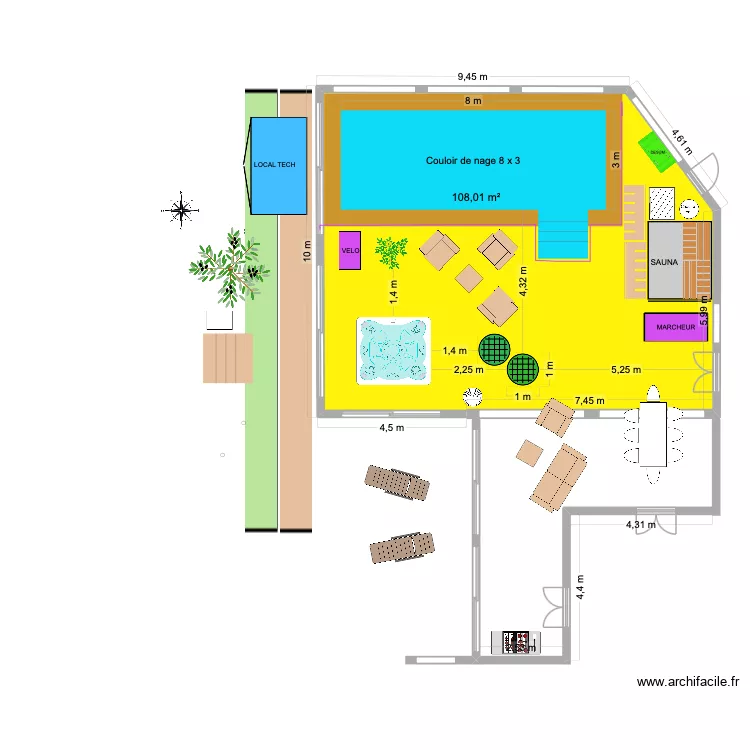 Espace d&eacute;tente cot&eacute; cuisine. Plan de 1 pièce et 108 m²