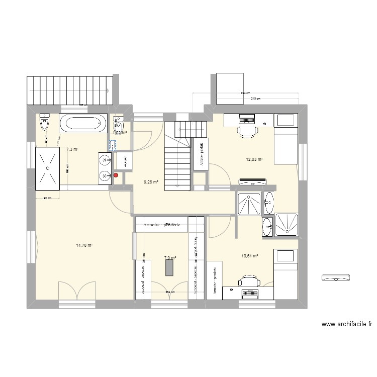 Rouret R+1 V10. Plan de 9 pièces et 63 m2