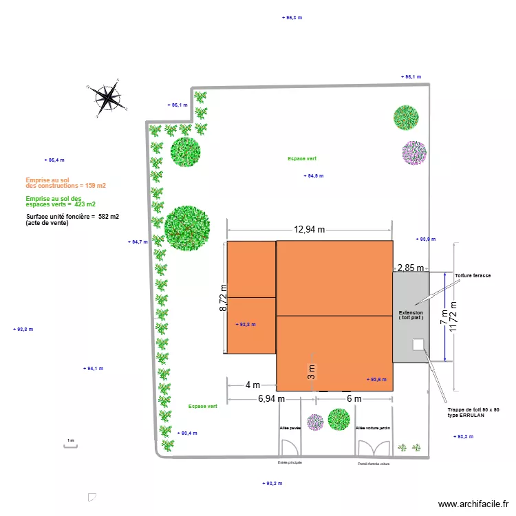 Plan de masse - ArchiFacile PROexe.ArchiFacile - 14 f&eacute;vrier 2026. Plan de 9  et 133 m²