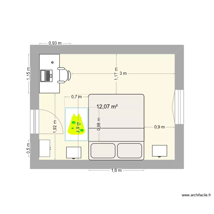 CHAMBRE PARENTS. Plan de 1  et 12 m²