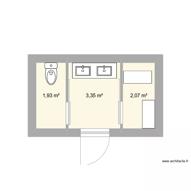 salle de bain exterieur. Plan de 3 pièces et 7 m²