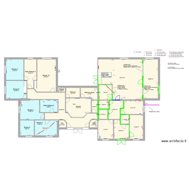 Cloisons crèche. Plan de 30 pièces et 352 m2