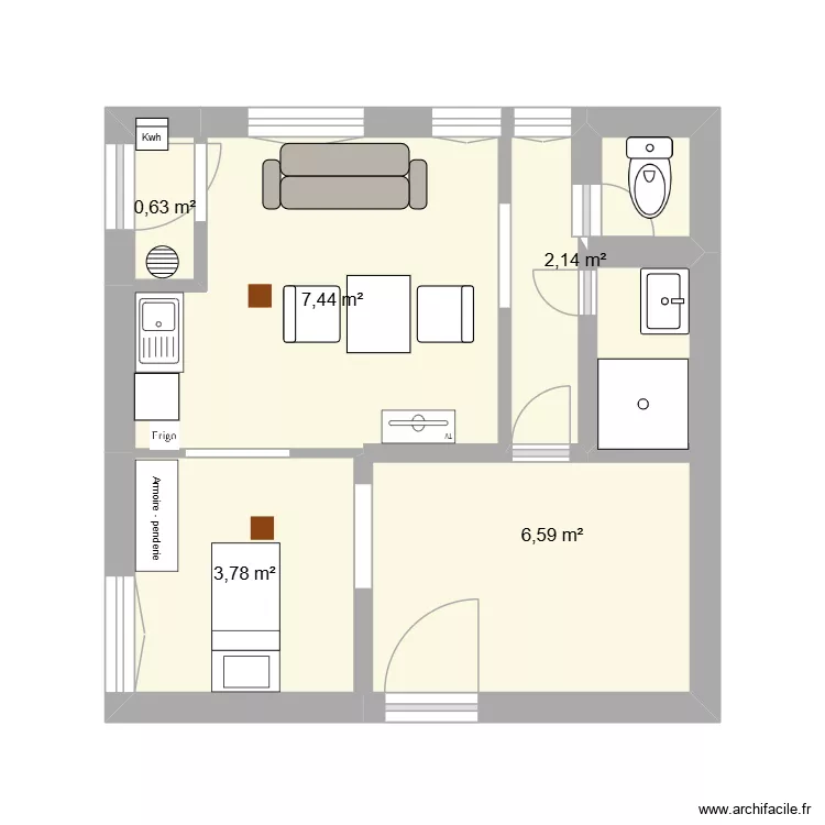 amenagement cellier en appartement. Plan de 5  et 21 m²