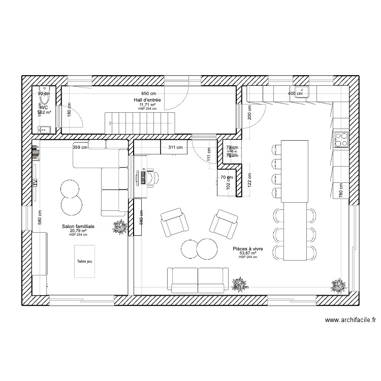 Projet exam. Plan de 4 pièces et 88 m2