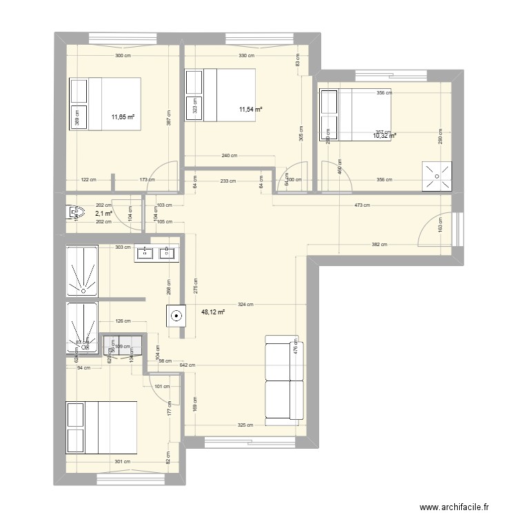 APPARTEMENT_VILLEURBANNE_V3. Plan de 5 pièces et 84 m2