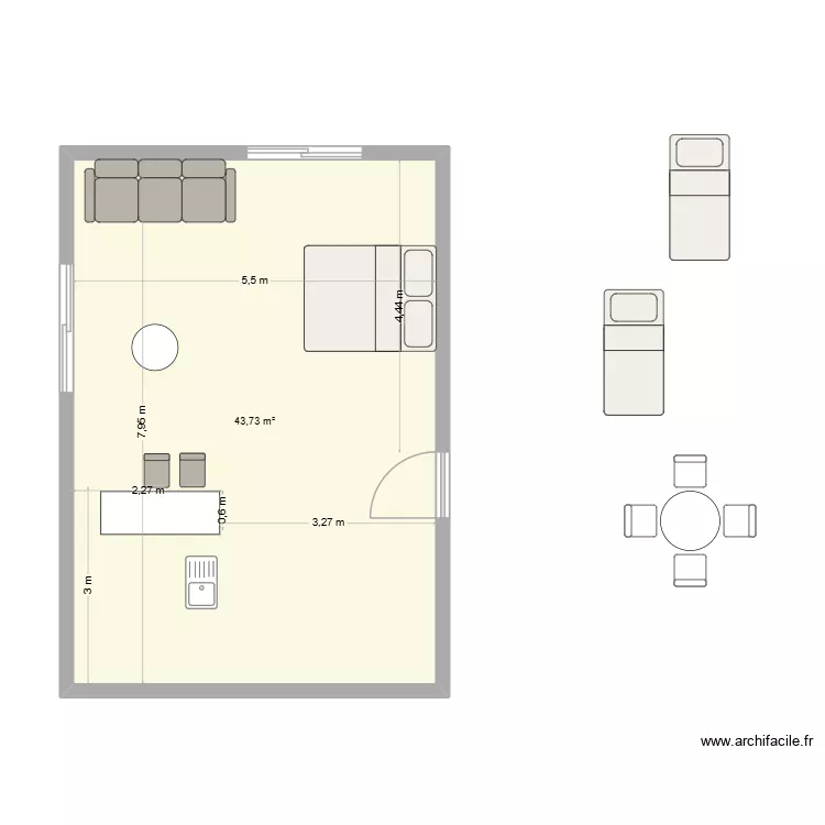 CUISINEMLV. Plan de 1 Pièce et 44 m²