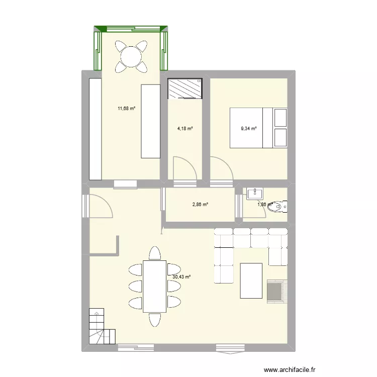 RDC KERDAVID projections travaux et am&eacute;nagements. Plan de 6  et 60 m²