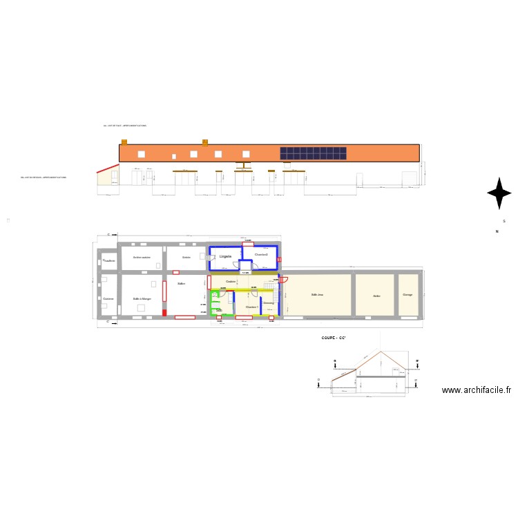 Plan RDC. Plan de 3 pièces et 191 m2