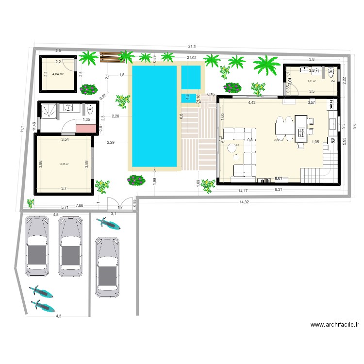 Villa 2 - Lantai 1 - POOL2Pantai L CH02Down. Plan de 4 pièces et 72 m2