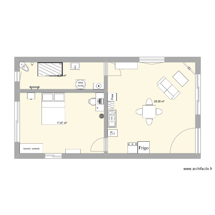 Plan logement. Plan de 3 pièces et 54 m2