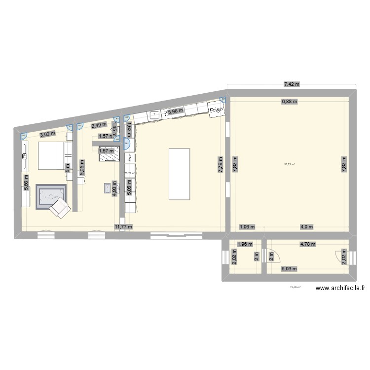 Projet1. Plan de 3 pièces et 143 m2