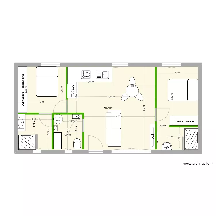 T2 60m². Plan de T2 60m². Plan de