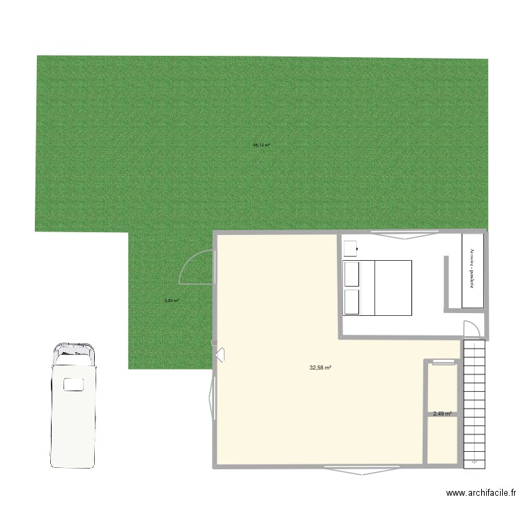 Malmedy etage 1 vision. Plan de 2 pièces et 38 m2