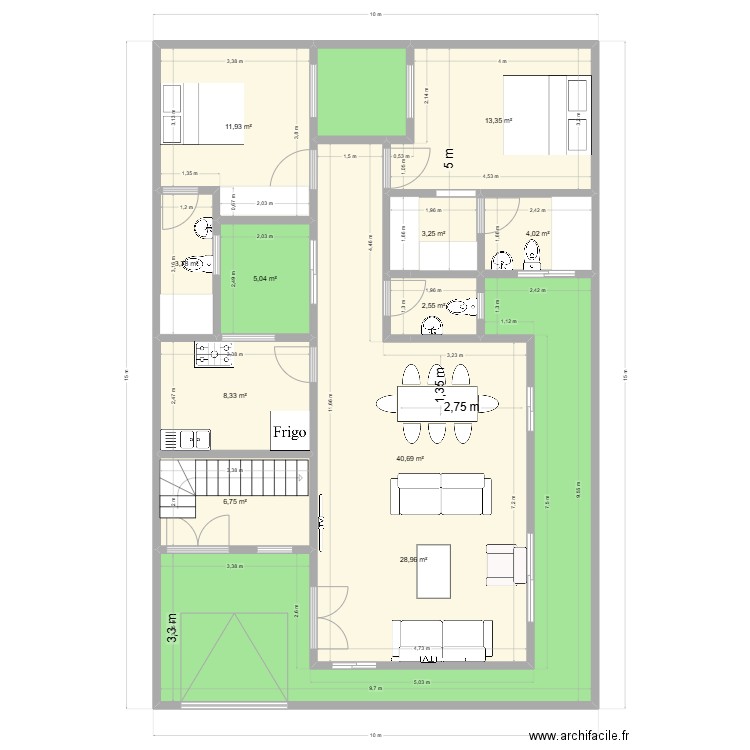 Plan couz. Plan de 12 pièces et 133 m2
