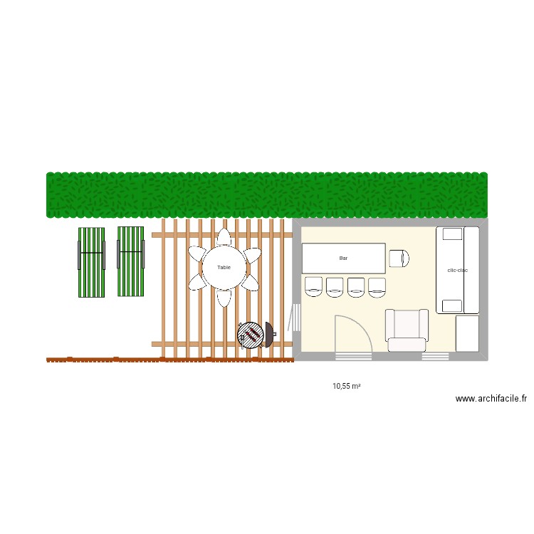 Soirée été. Plan de 1 pièce et 11 m2