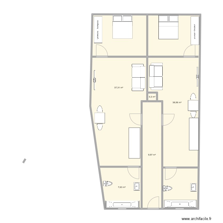 plano calle flauta. Plan de 5 pièces et 94 m2