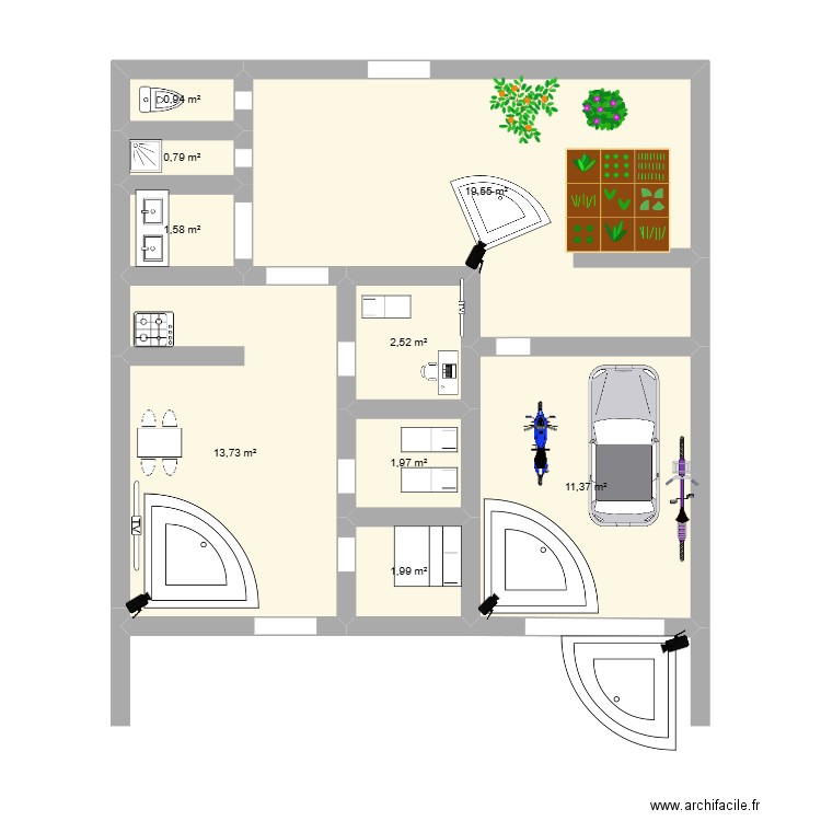 Casa. Plan de 9 pièces et 54 m2