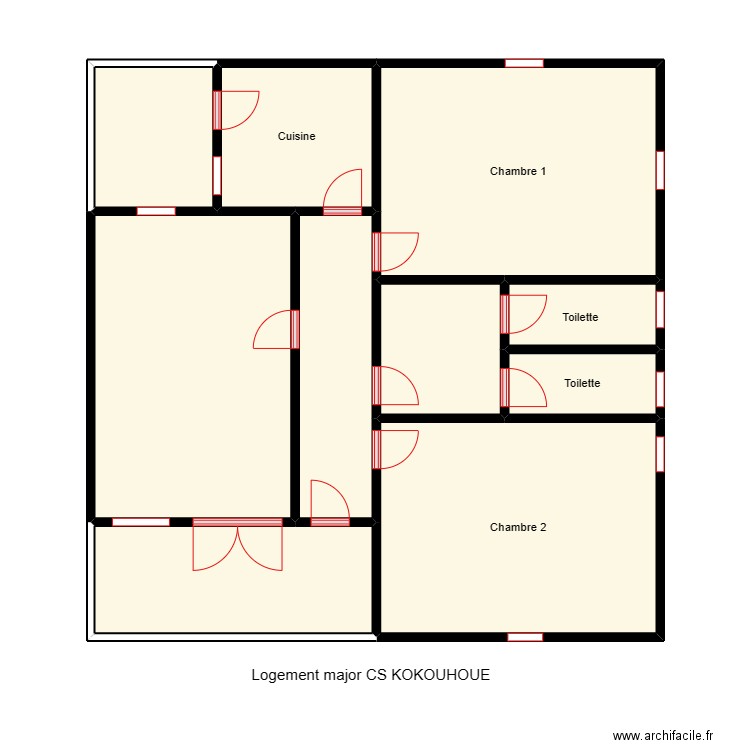 Vue en plan logement major KONOUHOUE. Plan de 10 pièces et 74 m2