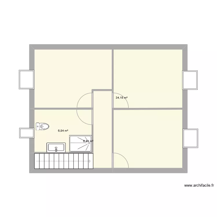NIVEAU + 1. Plan de 3  et 47 m²